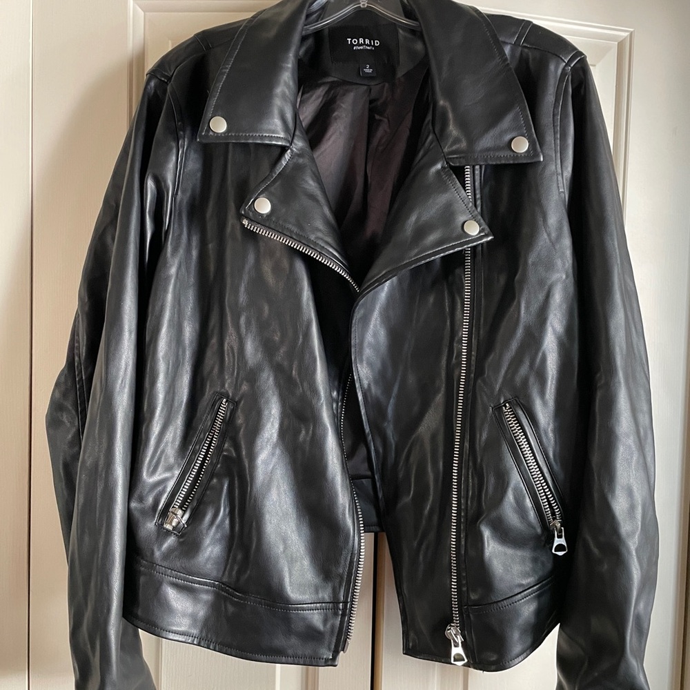 Torrid Black Faux Leather Jacket with Silver Accents